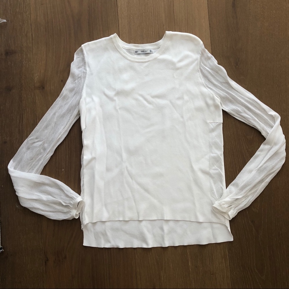 Zara White top with sheer sleeves